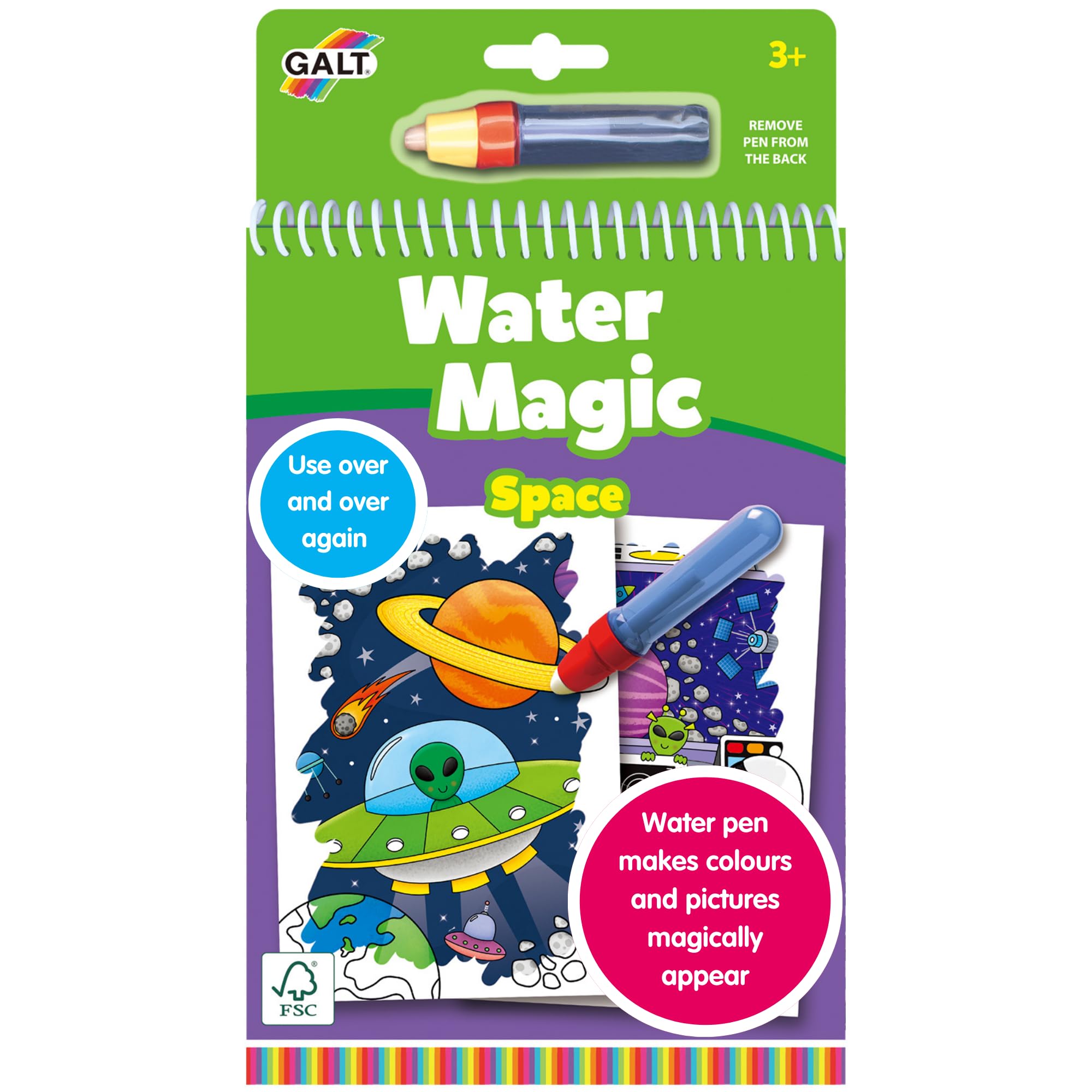 Galt Water Magic Space - Reusable Colouring Picture Books for Children, Pictures for Kids to Colour - Reveal Out of this World, Hidden Images with Water Pen - Gift for Girls & Boys Ages 3 Years Plus