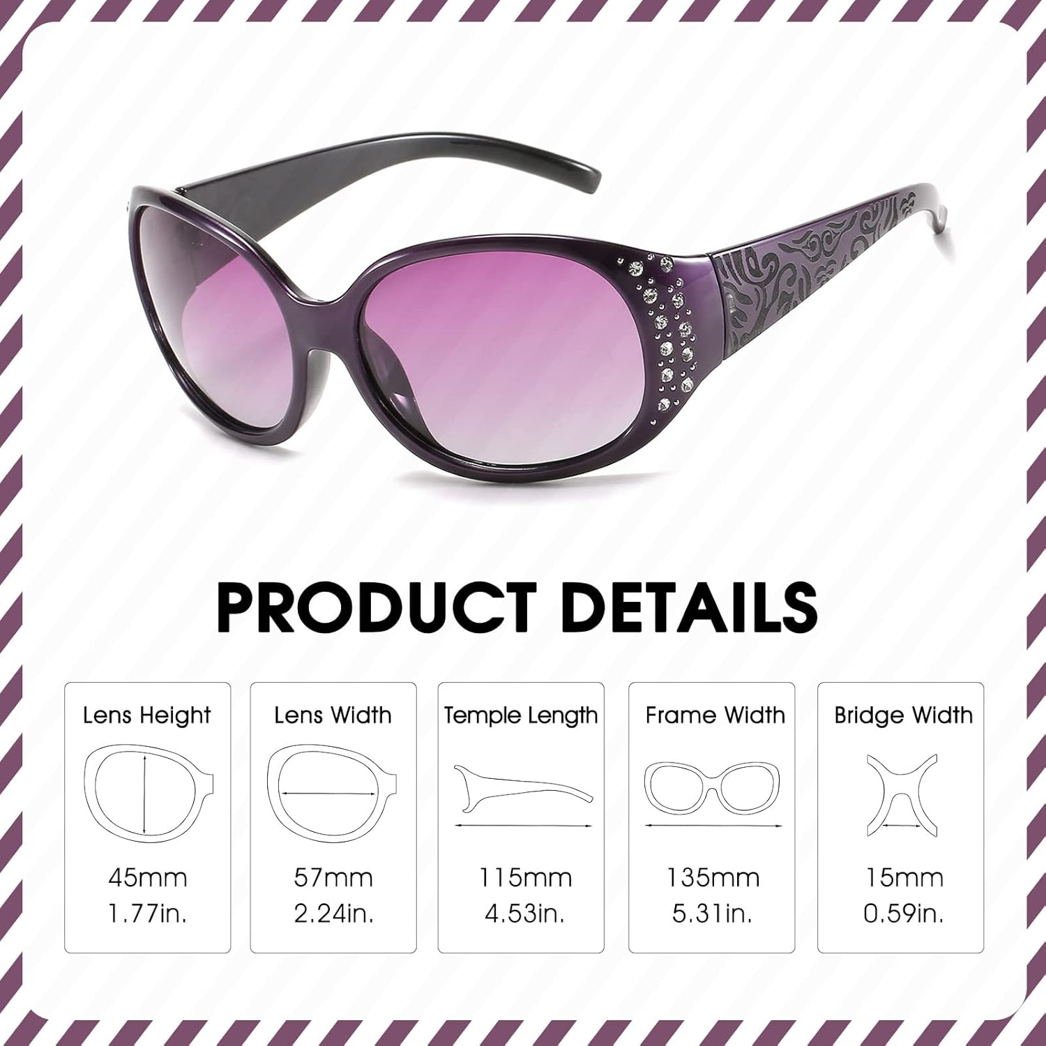 LVIOE Polarized Sunglasses for Women, Rhinestone Wrap Around Sunglasses with UV Protection Lens LS008 - Image 5
