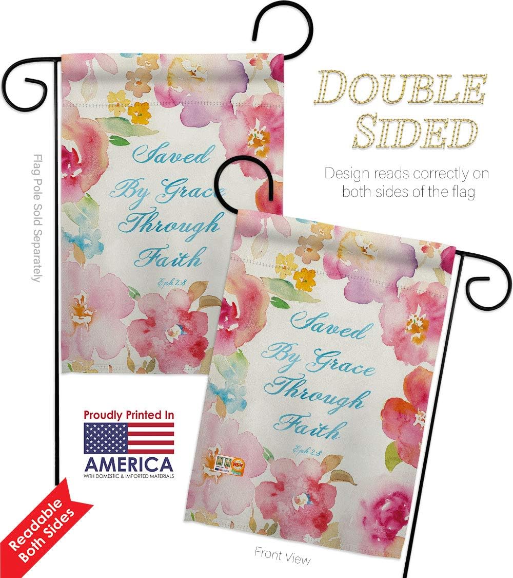 Saved by Grace Garden Flag Set Mailbox Hanger Religious Bible Verses Bless Faith Thank Hope Pray Christian Religion Small Decorative Gift Yard House Banner Double-Sided Made In USA 13 X 18.5
