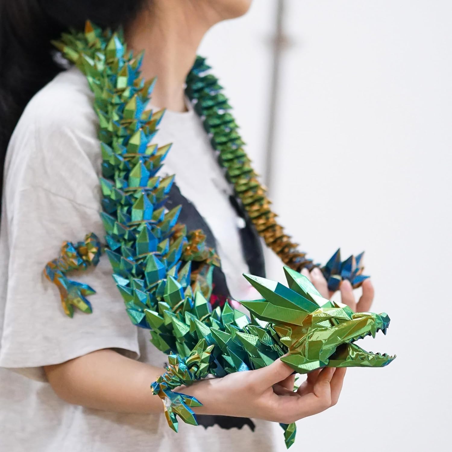 48.82inch Super Large 3D Printed Crystal Dragon,Movable mouth,Flexible Joint Animal lacertid Figurines, Home Office Decor,Fidget Toy for Adults Teens Boy Festival Gifts ,Executive Desk Toy (GREEN) - Image 3