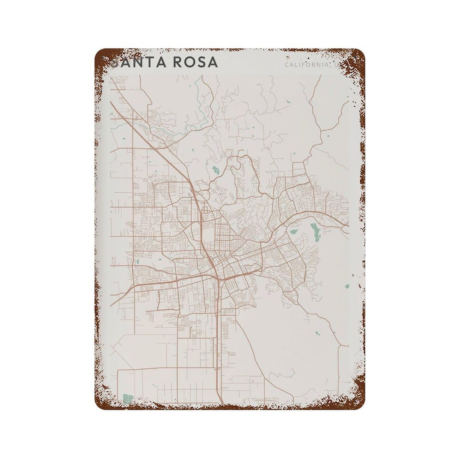xiaoxiaoshen Santa Rosa Map California Travel Gift Farmhouse Decor Wall Decor Art Metal Tin Poster Modern Home Decor Art Home Bar Shop Decorations Vintage Sign 40x30cm