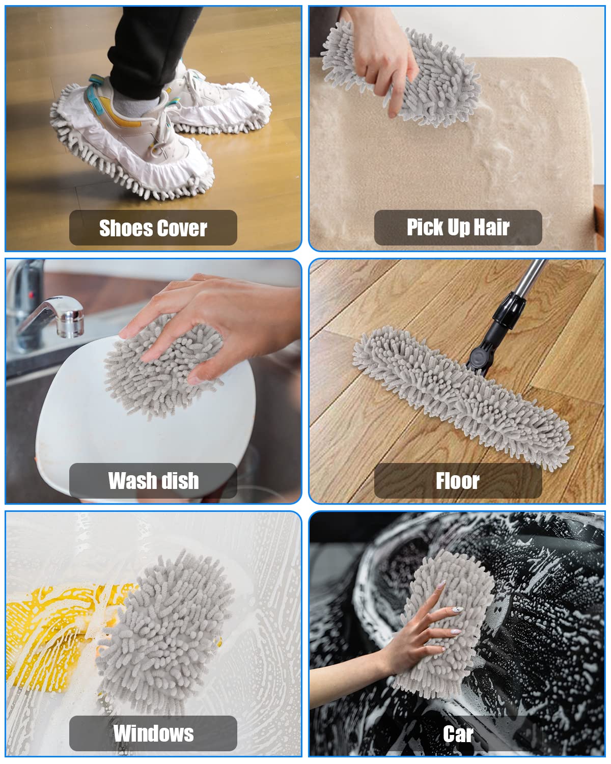 8 Pcs Mop Slippers Socks Floor Cleaning,Microfiber Shoe Covers dust Washable Reusable for Woman Man House Kitchen (Grey) image 7