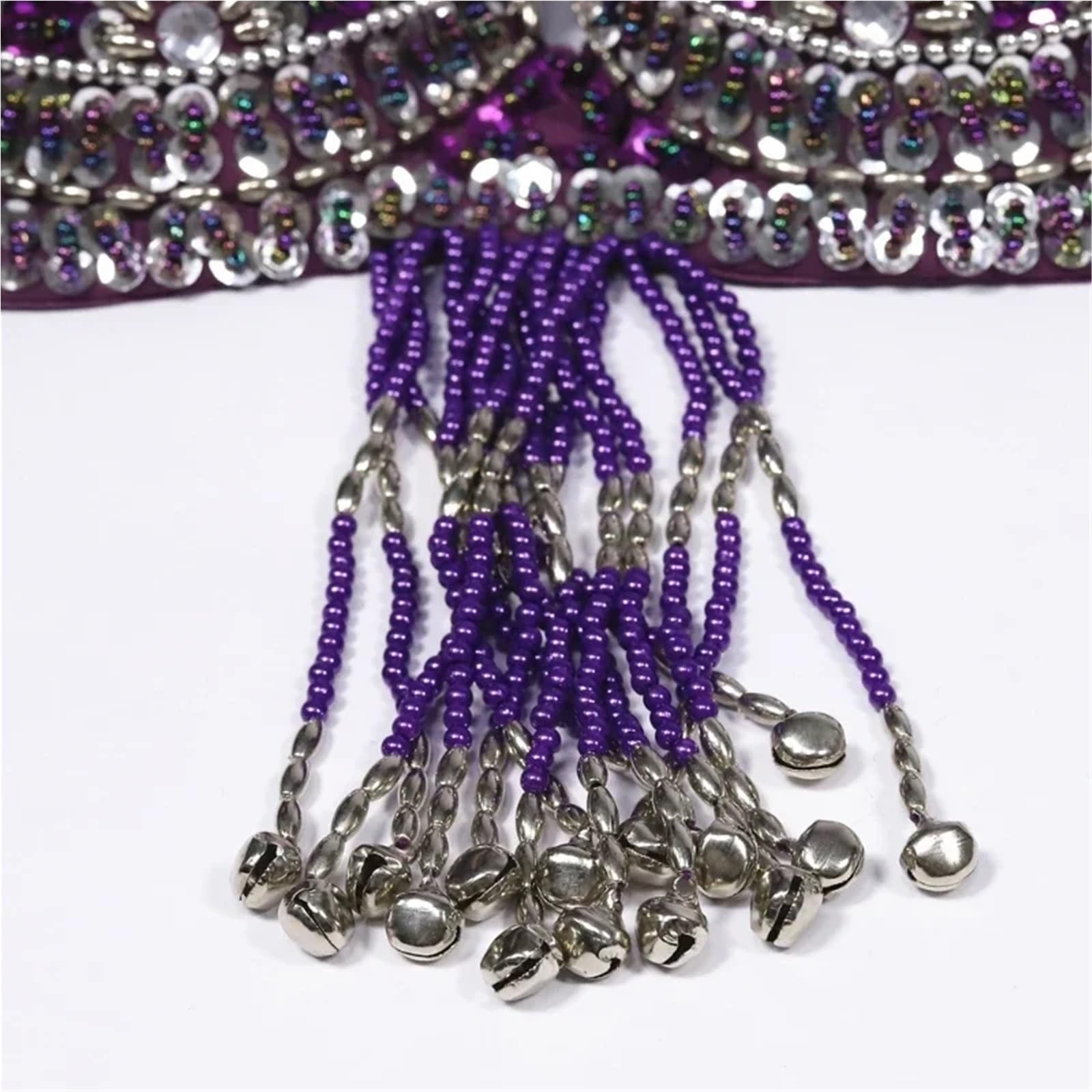 Paillette Brillant à Frangé Haut de Danse Costume de Danse 2 pièces for Femme de Style Oriental avec Soutien-Gorge et Ceinture à Paillettes et Perles(Color 7,M)