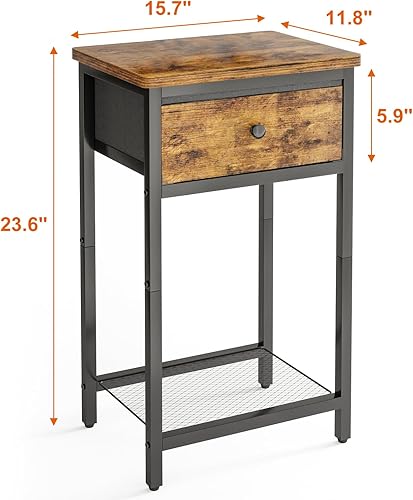 Miniatura 3 de Fixwal Juego de 2 mesitas de noche, mesa auxiliar con cajón, mesita de noche con estante para sala de estar, dormitorio, muebles decorativos de