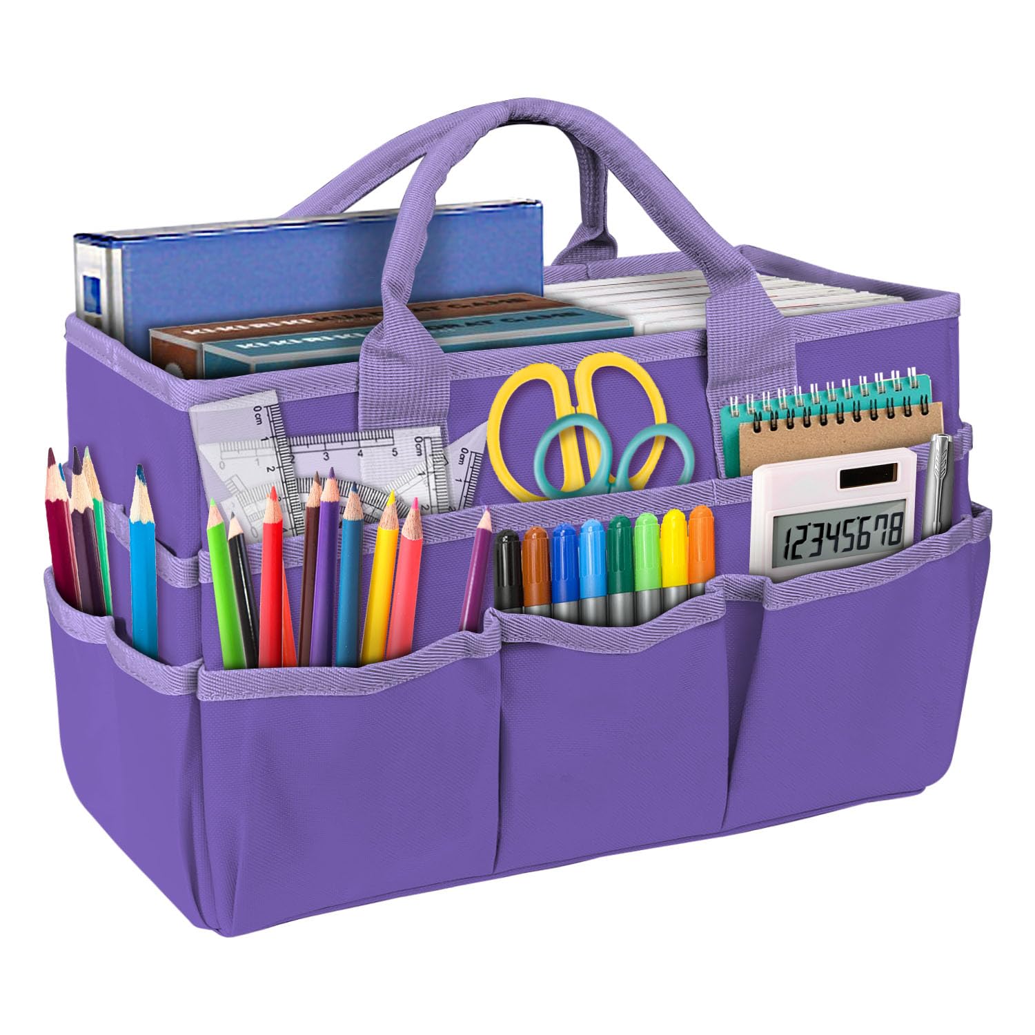 Craft Organizer Tote Bag, Teacher Helper Handle Bag Organization, Art Organizer Tote Bags, With Multiple Pockets,Art Bags for Supplies for Organizing Artwork, Books, and Stationery, Purple