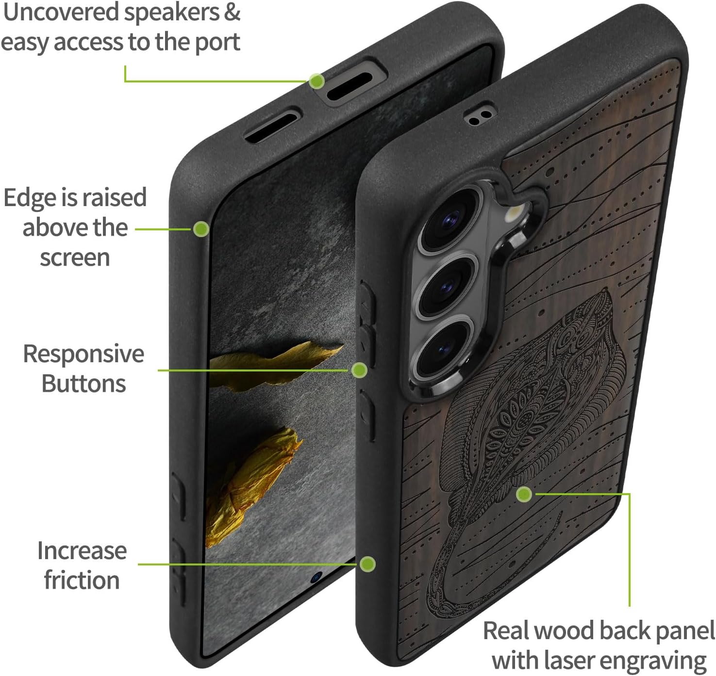 Carveit Magnetic Wooden Case for Galaxy S26+ Samsung S26 Plus Case, TPU Shockproof Cover & Wood Engraved, Compatible with MagSafe Wireless Chargers (Ethnic Stingray) Blackwood