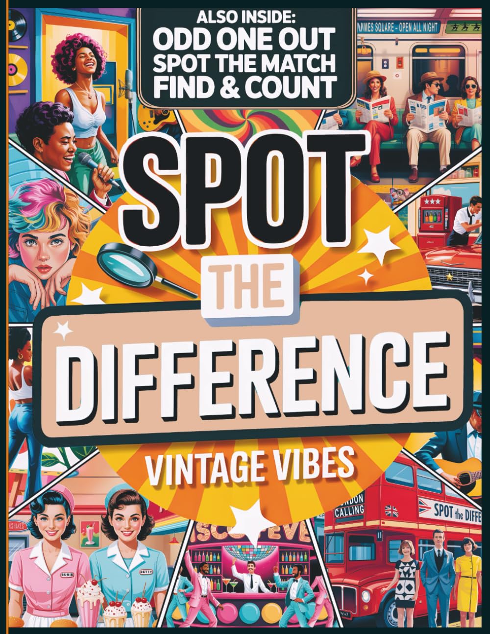 Spot the Difference – Vintage Vibes: A Nostalgia-Filled Activity Book with 55 Illustrations: Includes Spotting Games: Odd One Out, Spot the Match & Find & Count (Spot the Difference World)