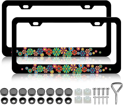 Miniatura 13 de LIN KANG Lindo marco de matrícula hippie – Paquete de 2 marcos de matrícula para mujer, marcos de placa de automóvil hippie, soporte de marcos