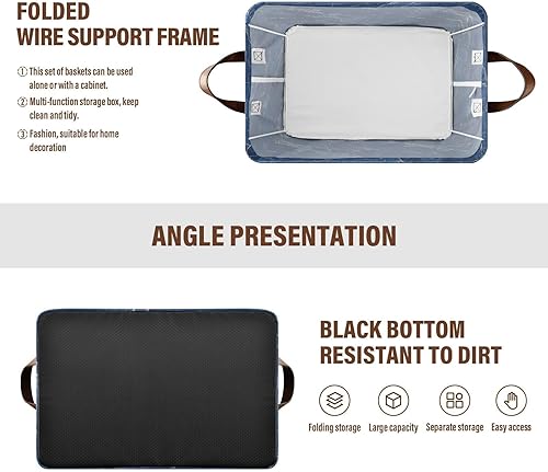 Miniatura 4 de Cartoon Marble Dark Blue Decorative Foldable Storage Baskets Cube Storage Organizer with Handles Shelves Closet Books for Organizing Clothes cajas