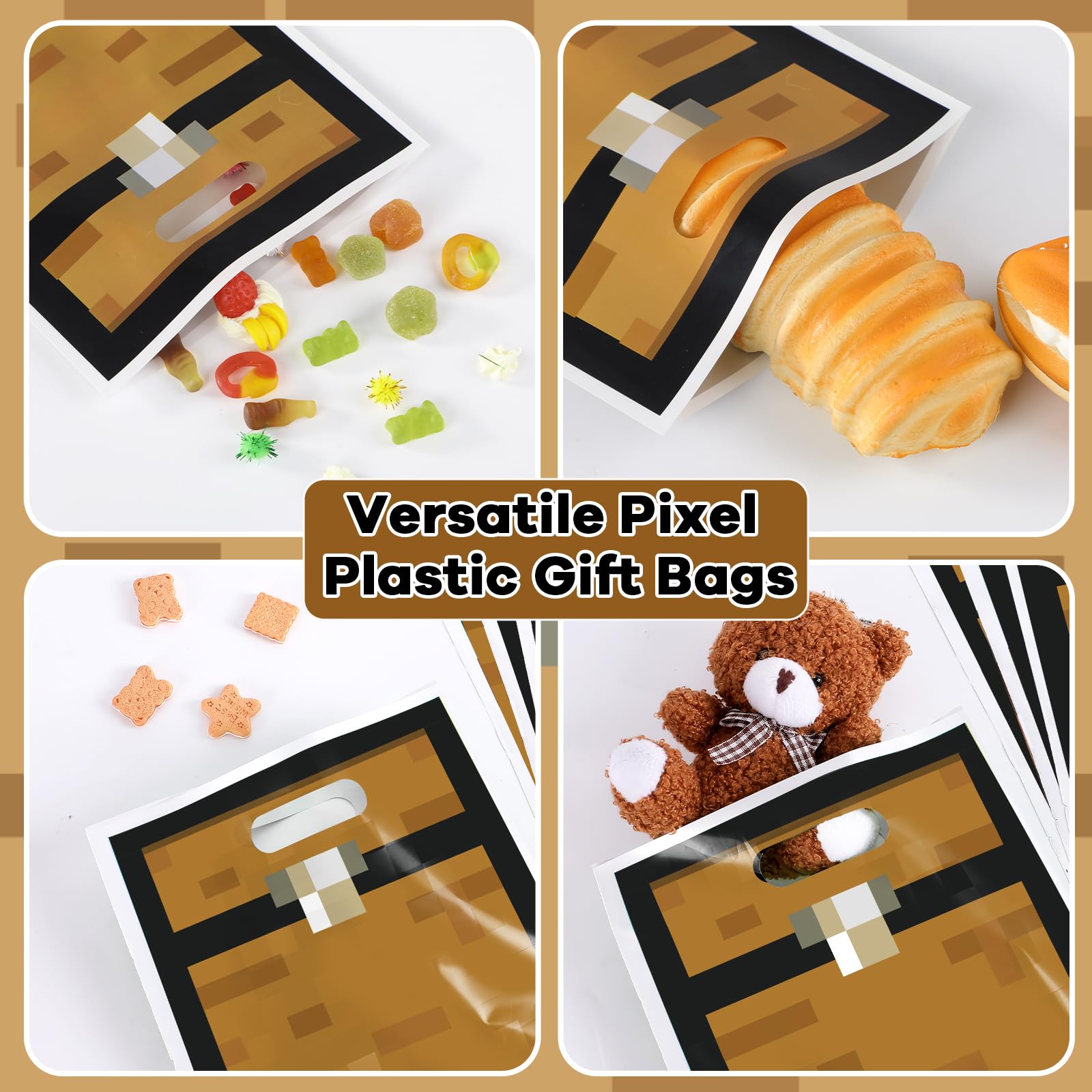 50Pcs Pixel Treasure Chest Favors Bag Pixel Birthday Party Plastic Gift Bags Video Game Party Candy Bag Video Game Theme Goodie Treat Bags for Kids Gamer Birthday Decoration Supplies 9.8 x 6.5Inch