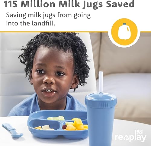 Miniatura 6 de Re-Play Platos para niños pequeños con divisores y tapa de silicona, 3 compartimentos de pared profunda, aptos para lavavajillas y microondas,