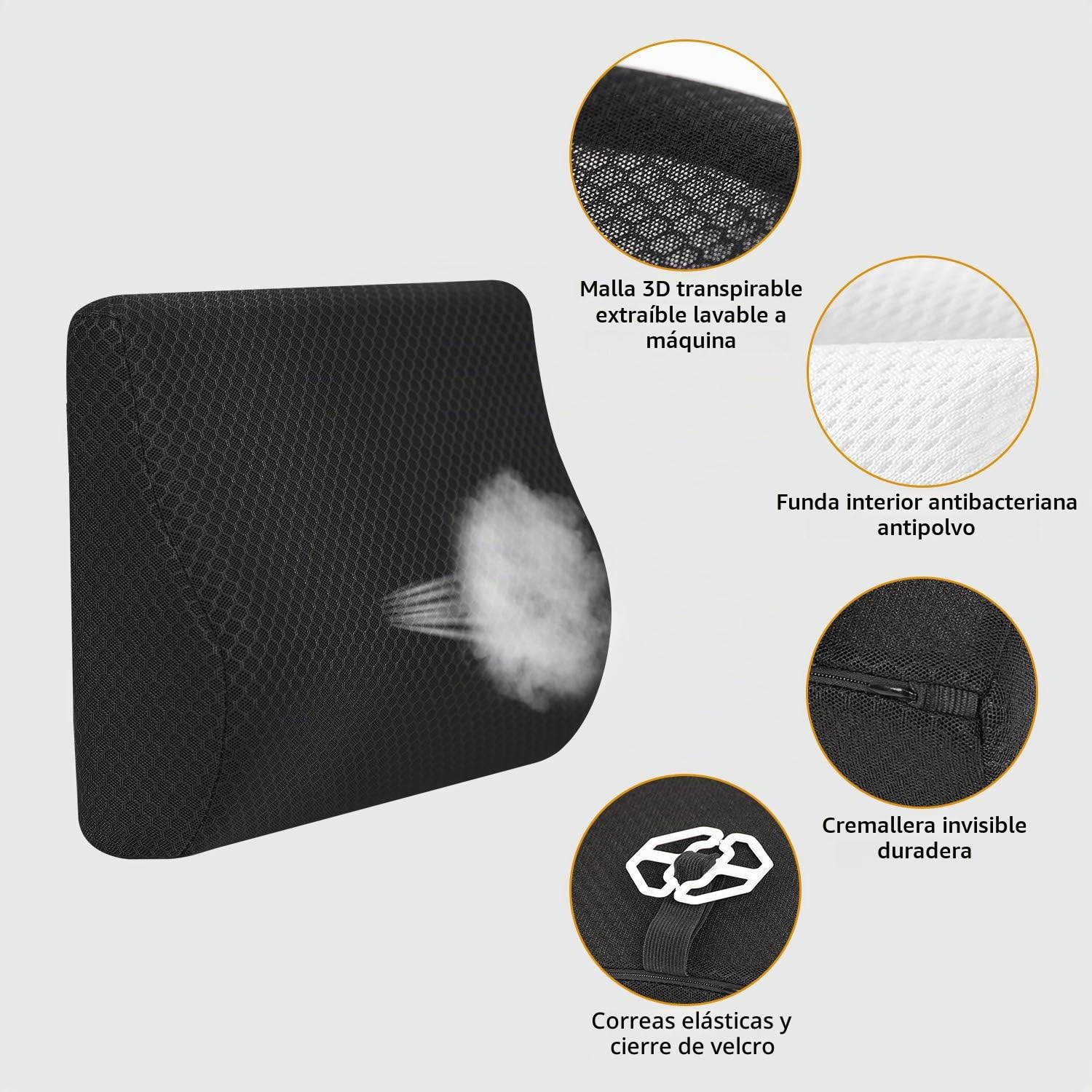 Livtribe Almohada de apoyo lumbar para coche, espuma viscoelástica, cojín de apoyo de espalda media/inferior para asiento de coche (negro)