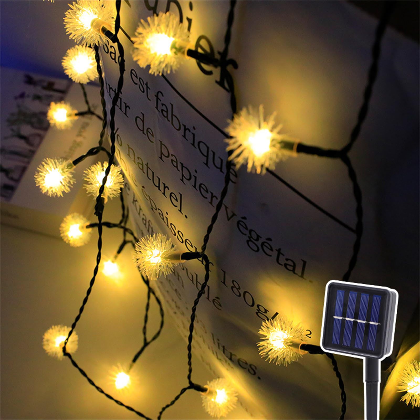Mateju LED Lichterkette Außen Solar, Solar Lichterkette Aussen mit Fernbedienung 8 Modi Solarlichterkette Outdoor für Innen, Garten, Terrasse, Balkon, Hochzeit (Pusteblume Kaltweiß,32M/300LED)