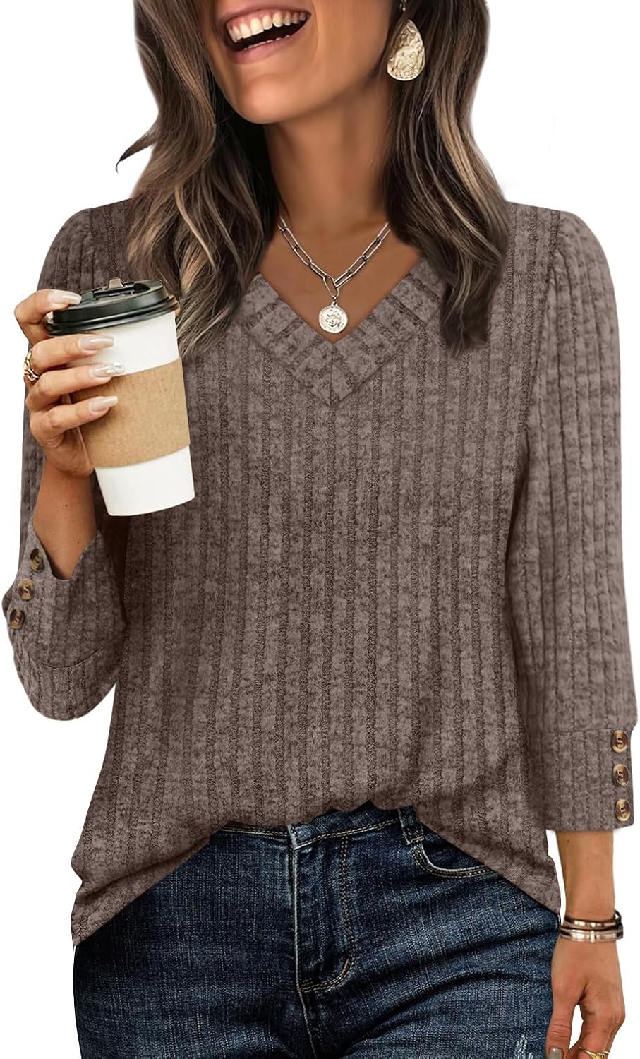 WIHOLL Women’s V-Neck 3/4 Sleeve Fall Tunic Sweaters 2025 WIHOLL Women’s V-Neck 3/4 Sleeve Fall Tunic Sweaters 2025