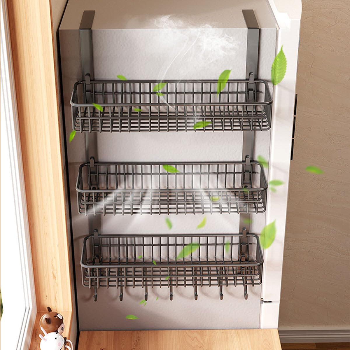 Estante Frigorífico 3 Niveles Especiero Colgante Organizador Negro
