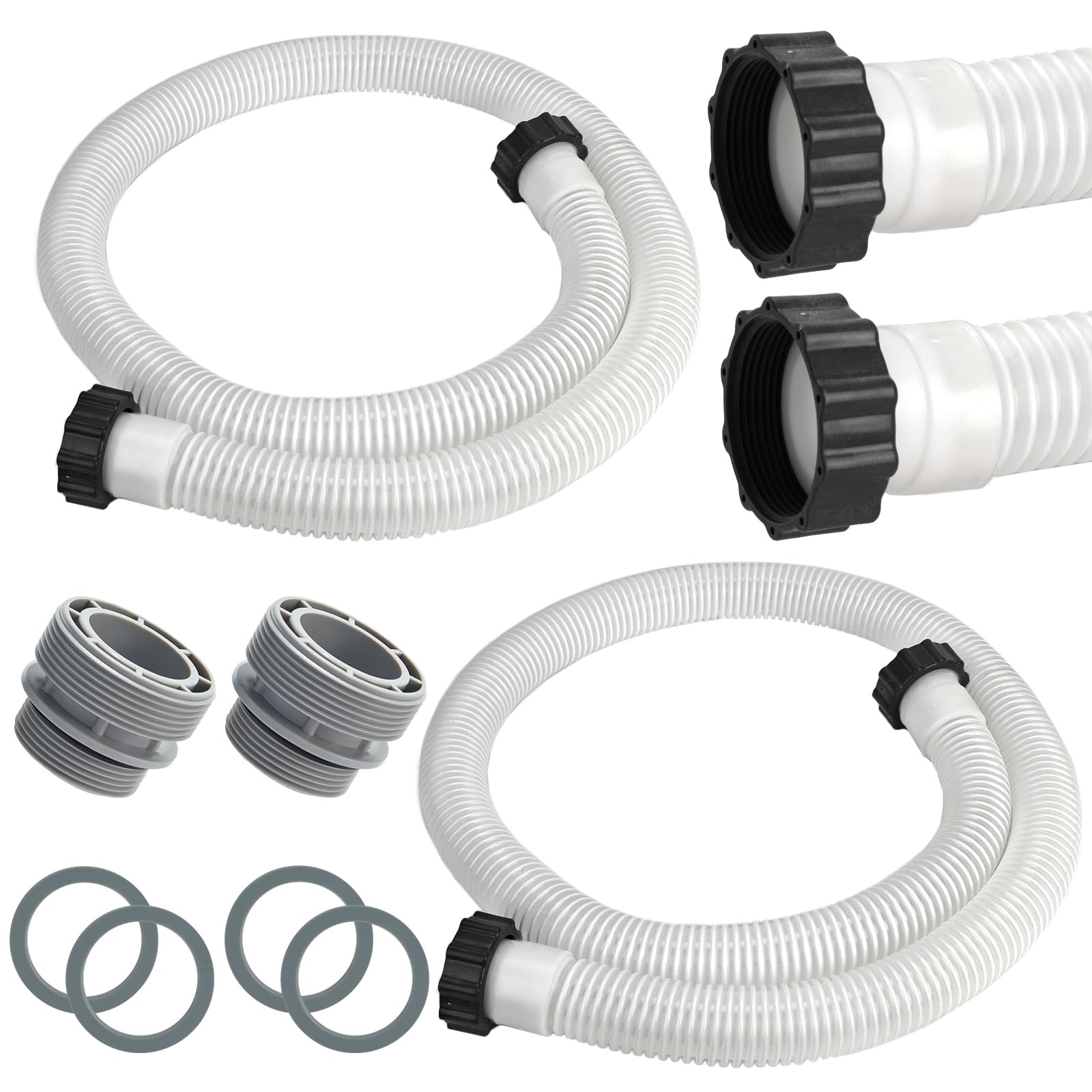 Photo 1 of 2 Pack 2026 Upgrade EVA Pool Hose with 40mm Hose to 1 1/2 Inch Inlet/Outlet Adapter Conversions for Above Ground Pools 6ft Long Swimming Pools Replacement Filter Hoses for Pool Pumps (White)