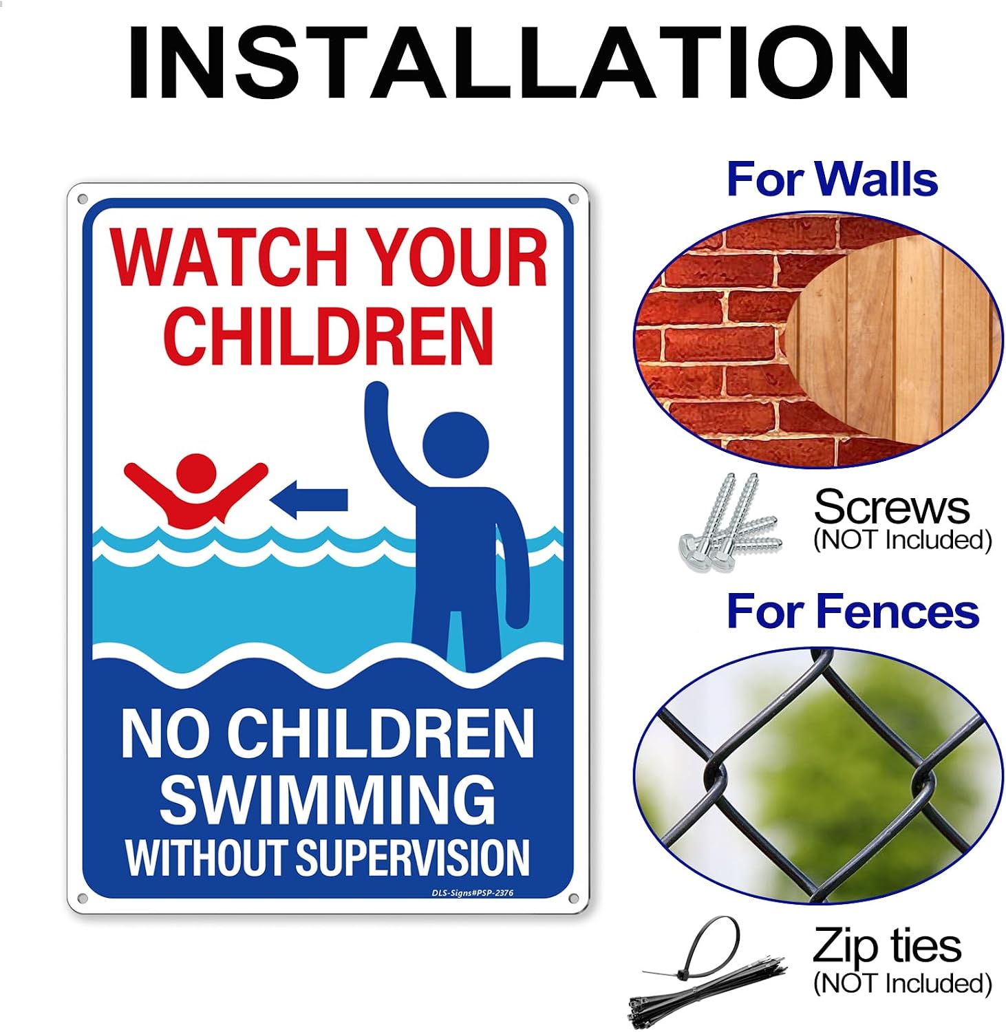 2 PACK Pool Rules Sign, 14" x 10" Aluminum Pool Signs and Decor for Outdoor, No Diving & Swim at Your Own Risk, Rust Free and Fade Resistant Pool Safety Signs for outside, 0.040 Aluminum