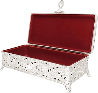 Wakects Vintage-Schmuckkästchen aus Metall, Weicher Samt, Rostfrei, Kratzfest, Rechteckig, Schmuckkästchen für Damen und Mädchen, Ohrringe für Uhren (Silber)