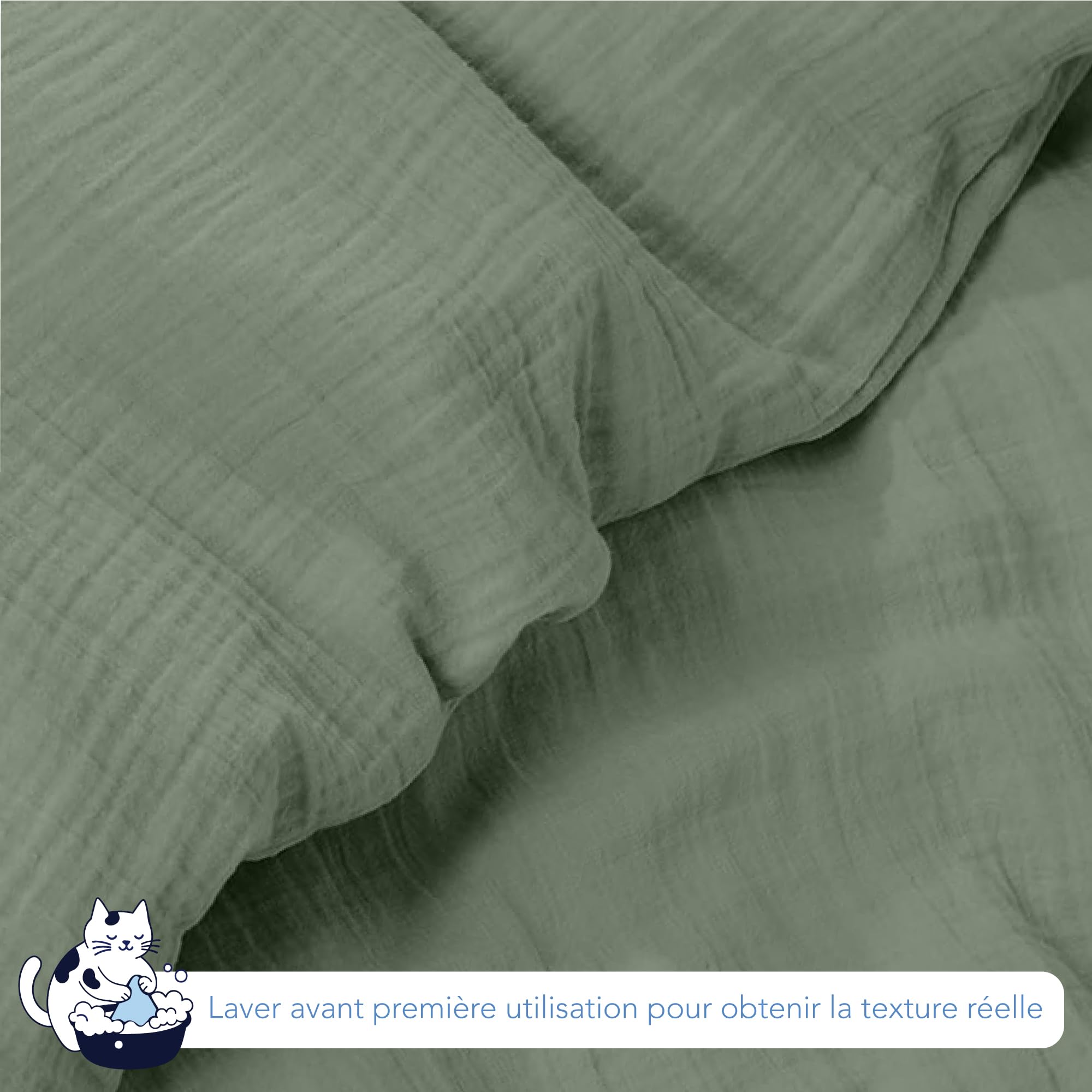 Dreamzie Parure de Lit 100x135 Enfant en 100% Coton - Housse de Couette Gaze de Coton 100x135 cm + Taie d'oreiller 40x60 cm, Certifié Oeko-TEX - Couleur Vert