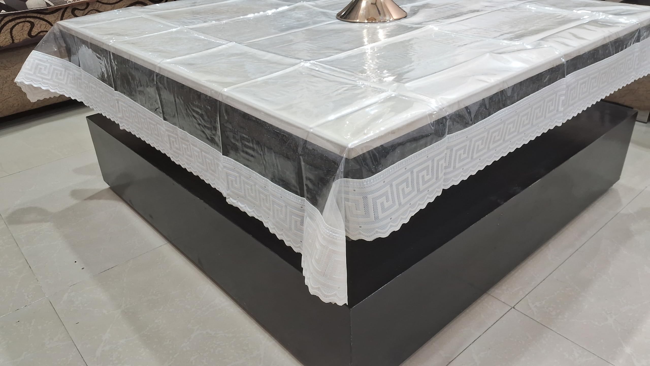 Bless Decor Waterproof PVC Plastic Clear Table Cover (Cream Design 2)