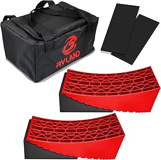 RV Leveler Blocks 2 Pack with Rubber Anti-Skid Pads, for Travel Trailers, RV, Campers, Trucks, Non Slip Design RV Leveling Blocks Bear Weight 35,000 lbs (Black&Red)