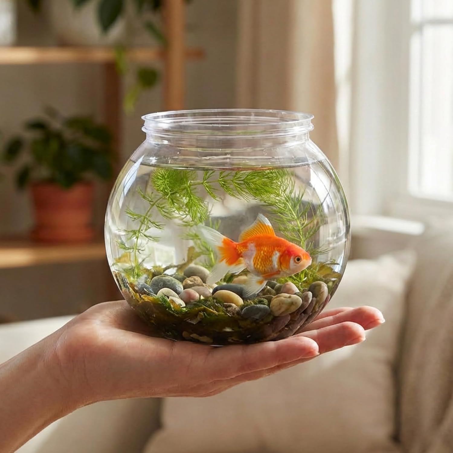 Mini Plastic Fish Bowl 27 oz Decorative Small Fishbowl, Aquarium Fish Bowls Unbreakable Heavy Duty Bowl for Centerpiece Vases, Party Decorations, Pack of 1