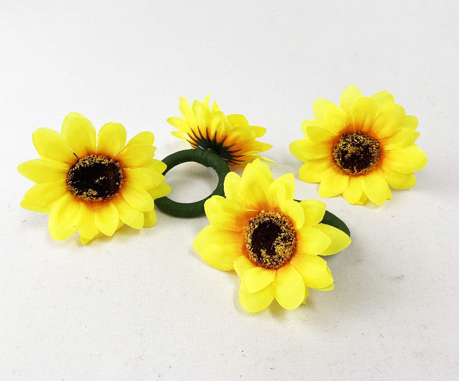 Fennco Styles Handmade Sunflower Decorative Napkin Rings, Set of 4 - Yellow Flower Napkin Holders for Dining Table, Banquet, Wedding, Holiday Décor and Special Event