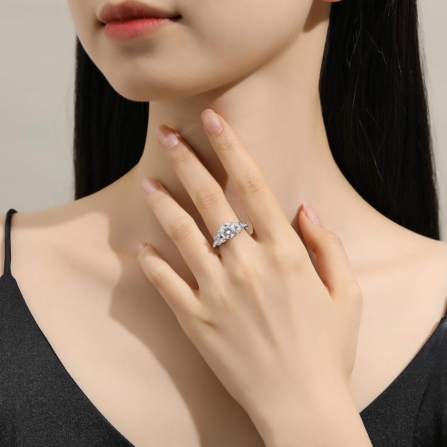 Moissanite Engagement Rings for Women Wedding Band D Color VVS1 Round Cut 925 Sterling Silver 18K White Gold Plated Promise Ring - Image 4