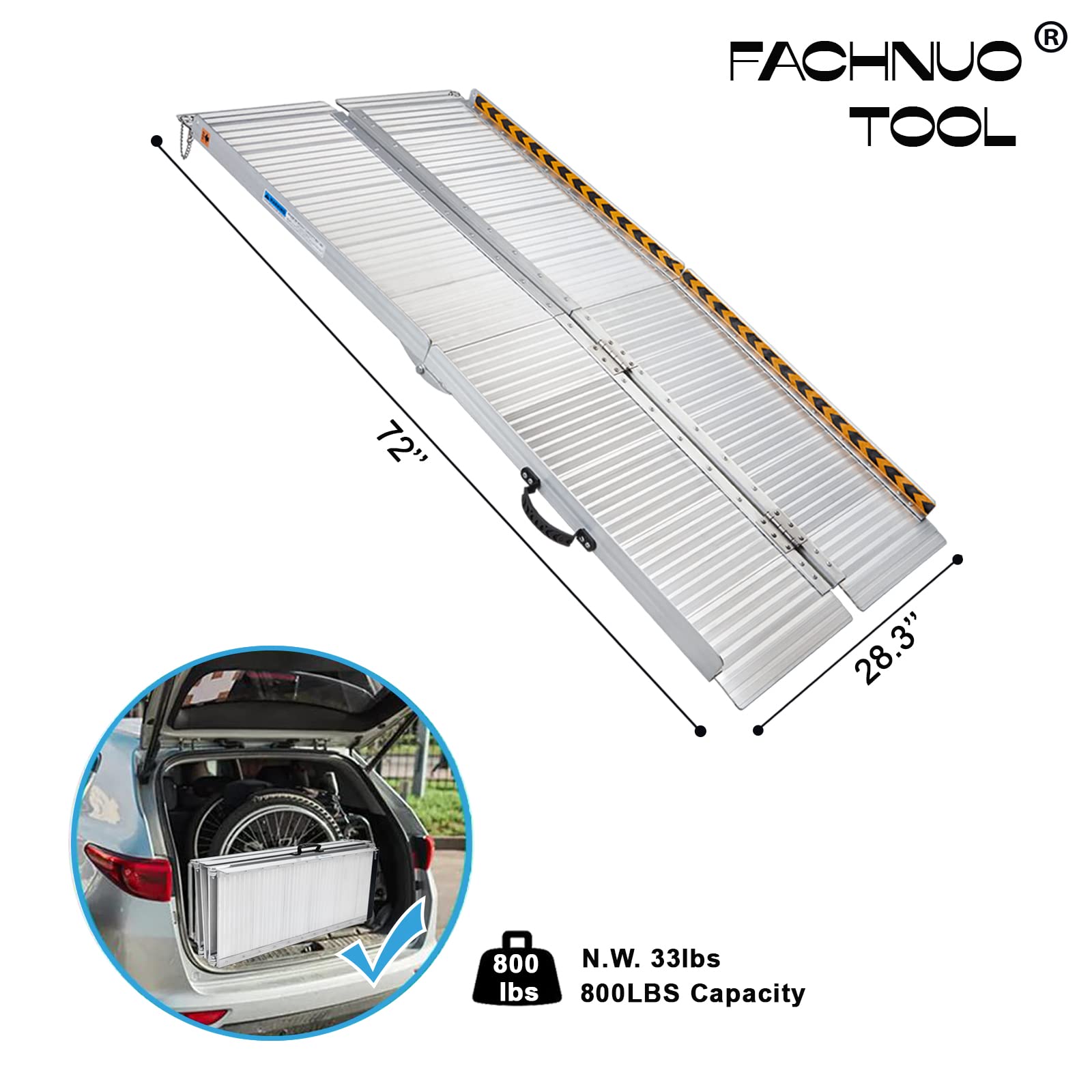 FACHNUO TOOL Wheelchair Ramp 6ft Portable Non-Skid Threshold Ramp 28.3" W x 72" L Aluminum Wheel Chair Ramp for Home Steps Access Entry Doorways with 800lbs Load Capacity