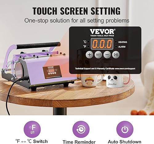 Vista 48 de VEVOR Prensa de calor 5 en 1, máquina de prensa de calor de 15 x 15 pulgadas con prensa de vaso, rotación de 360°, control digital oscilante