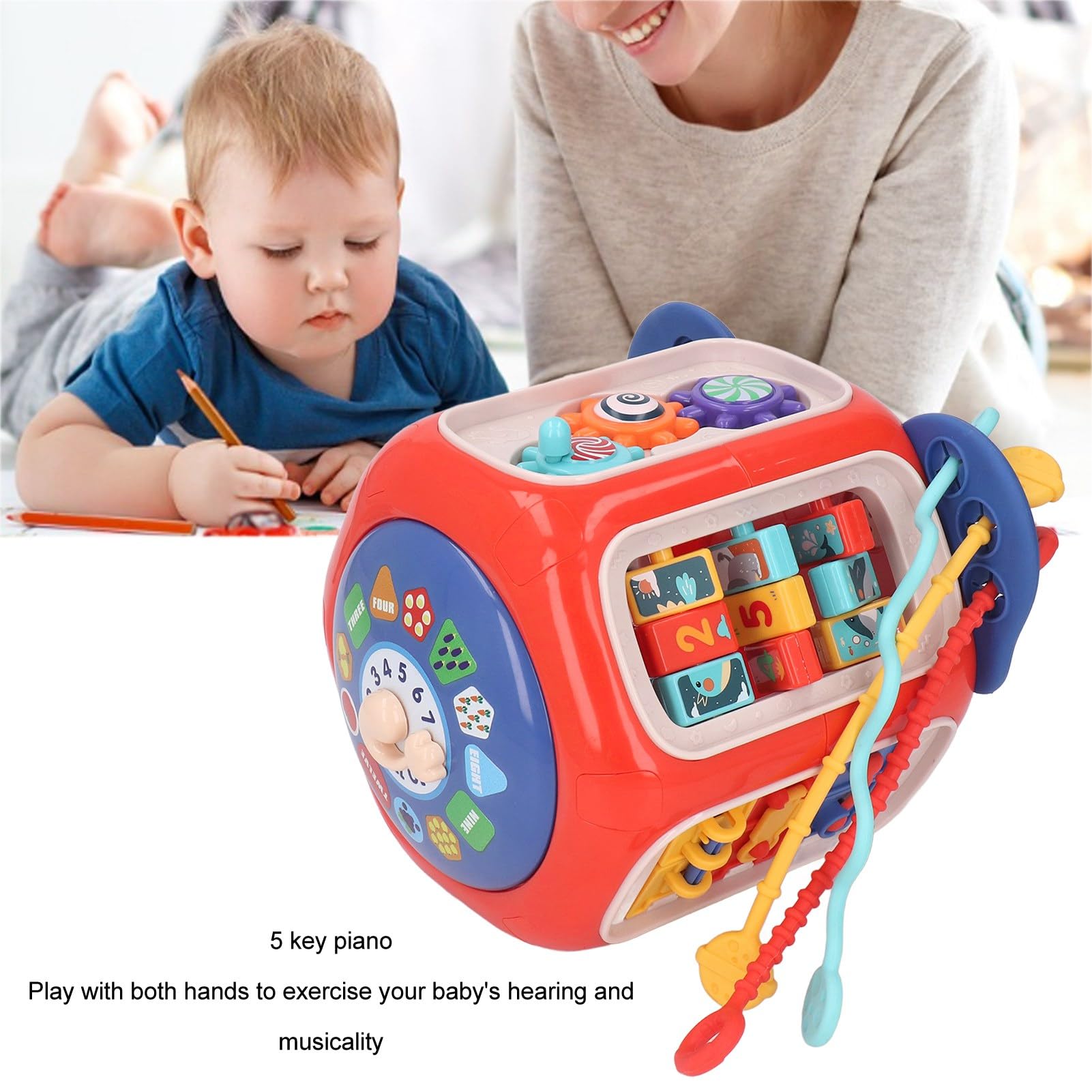 Activity Play Cube, Activity Cube para niños pequeños, 20 en 1 Música Ligera Efecto Multipropósito Toy de educación temprana para niños pequeños, Juguetes sensoriales para