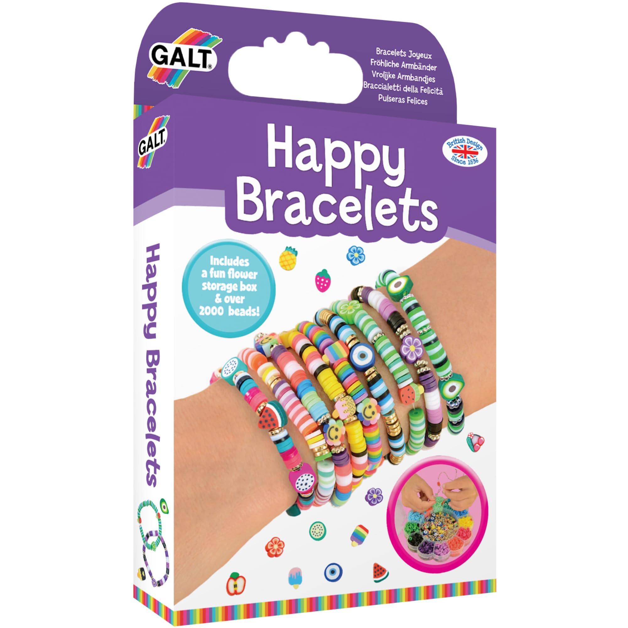 Galt Happy Bracelets - Kids Jewellery Making Kit - Childrens Heishi Bead Bracelet Making & Creative Craft Set - Fun Activity Pack, 2000+ Colourful Beads & Storage Box - For Girls & Boys Ages 6 +