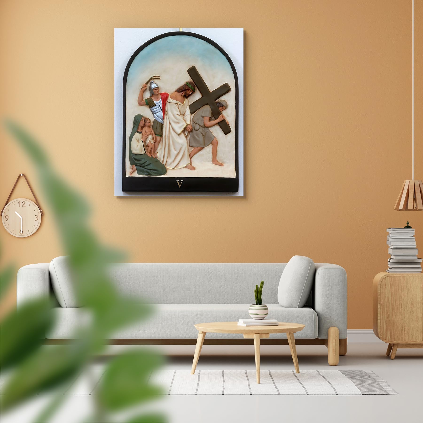 ArtzFolio 5Th Station of Cross Simon of Cyrene Carries Cross Canvas Painting 1Inch Wood Stretching 20 X 25.9Inch
