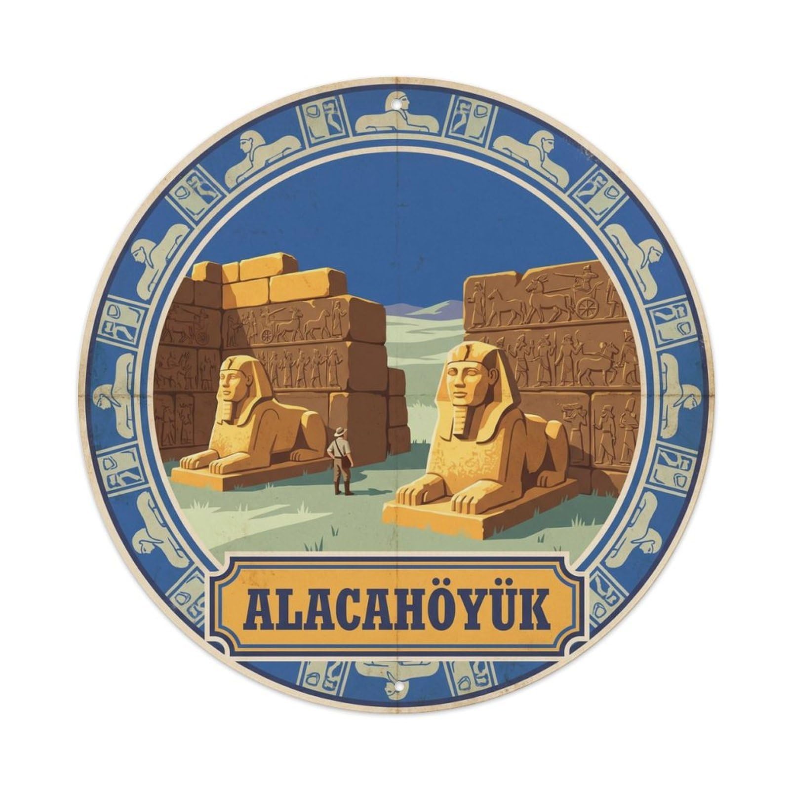 Alacahoyuk Sphinx Gate Turkey Historic Color Block Metal Tin Sign