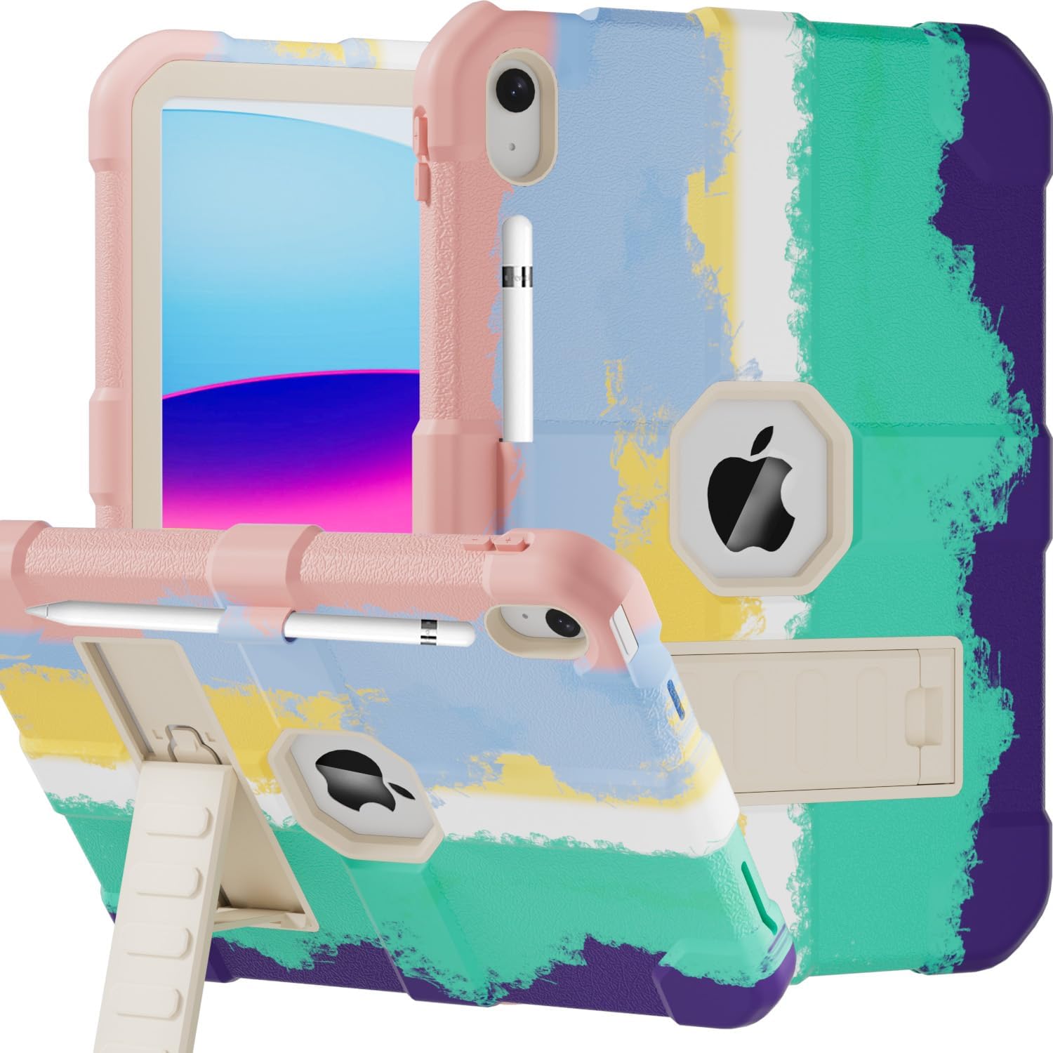 Case for iPad (A16) 11th Generation 11 Inch 2025 / iPad 10th Generation 10.9 Inch 2022, Rugged Heavy Duty Protective Cover [Built-in Pencil Holder ] for iPad 11/10 Gen (Multicolor)