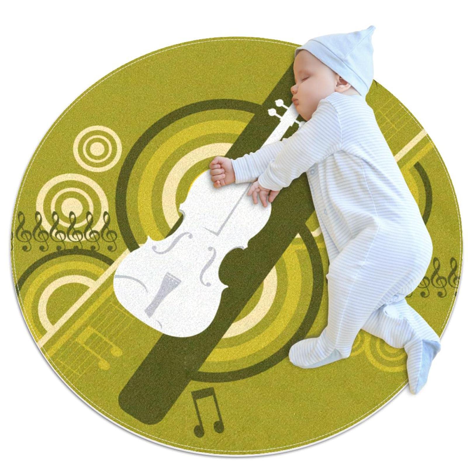 Tapis de salle de bain antidérapant rond motif guitare pour enfants