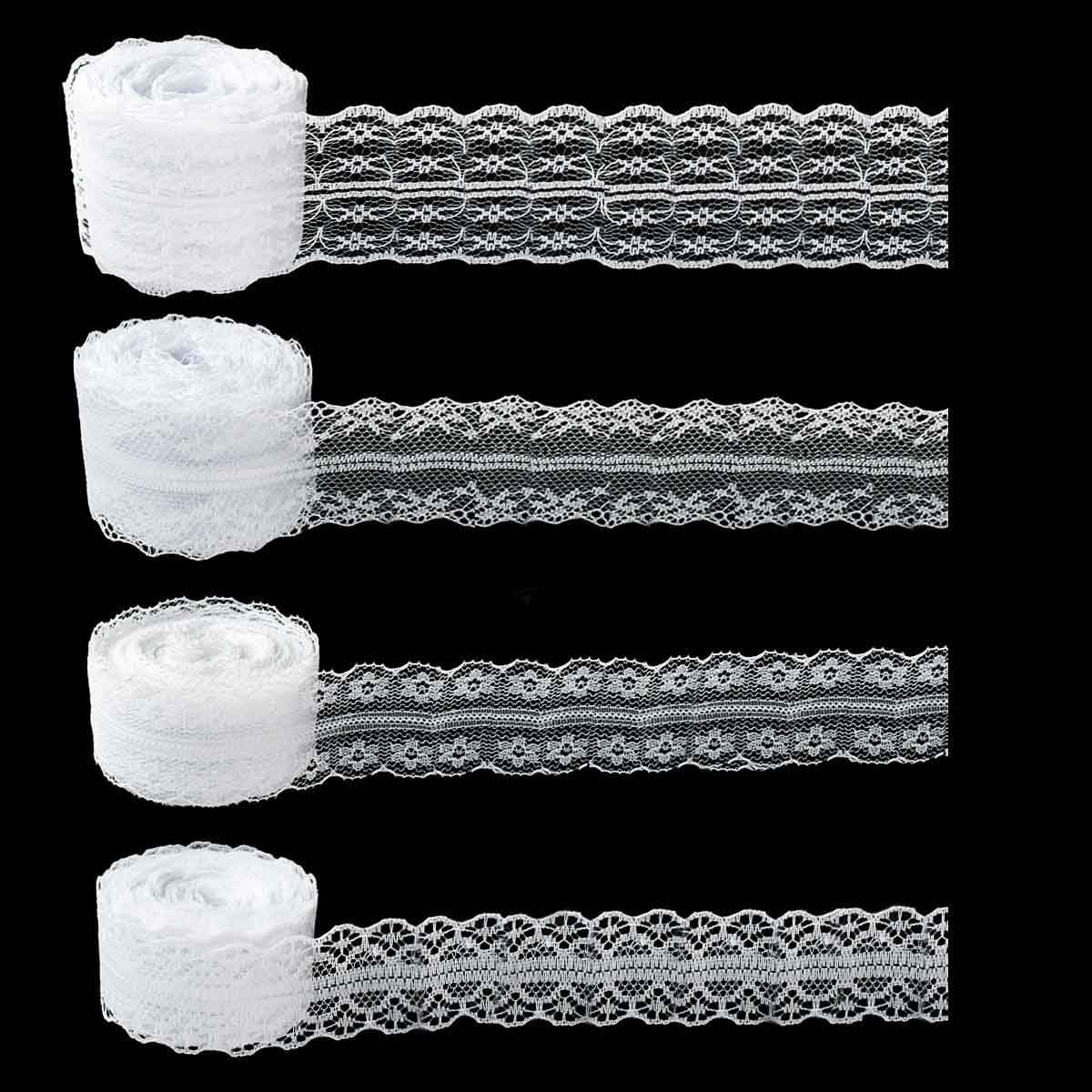 40 Yards White Lace Ribbon for Gift Wrapping, Wedding, Dress Decoration, Sewing Crafts - Vintage Cotton Crochet Trim With Scalloped Edge for Bridal Christmas Supply (4 Styles)