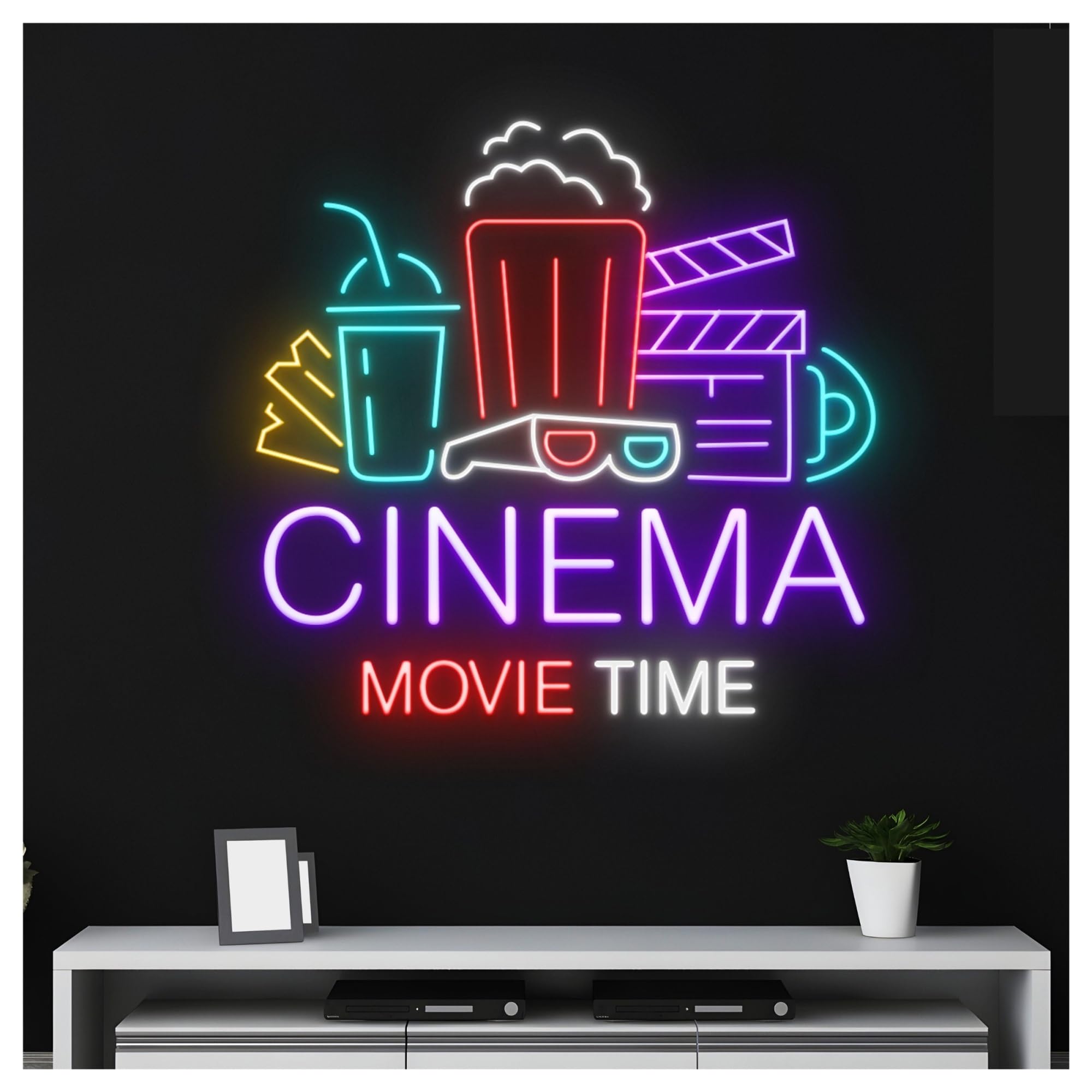 Decoración Lámparas Letrero De Neón Cinema Movie Time Luz LED Para Cine, Arte Mural Para Negocios, Decoración Del Hogar, Dormitorio, Bar, Estar, 63cm