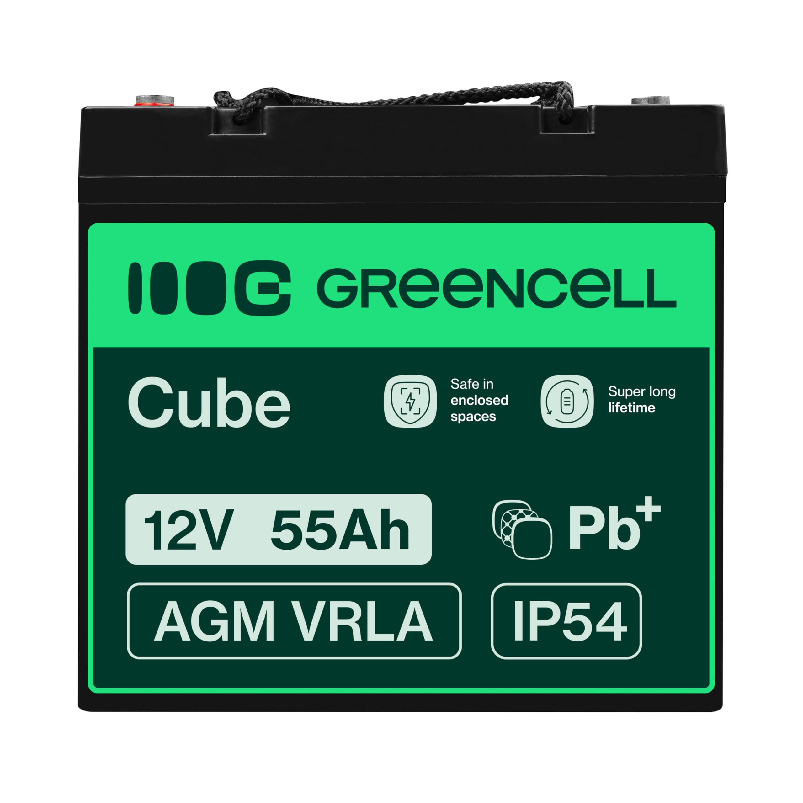 GreenCell® Batteria AGM 12V 55Ah al piombo accumulatore sigillata VRLA Senza manutezione ricaricabile Batterie di ricambio ermetica | Barca | Sedia a rotelle | Sistema Solare | Camper | Campeggio