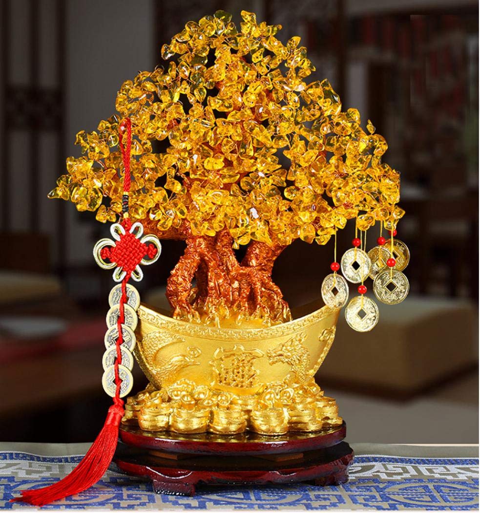 Amazon.co.jp: 招財樹 金のなる木 黄水晶 シトリン 風水置物