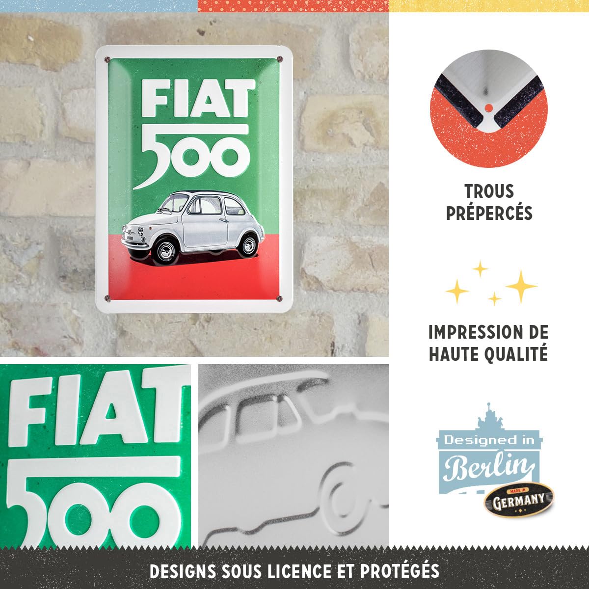 Nostalgic-Art Plaque rétro, 15 x 20 cm, Fiat 500 – The Italian Classic – Idée de Cadeau pour Fans de Fiat, en métal, Design Vintage Nostalgic-Art Plaque rétro, 15 x 20 cm, Fiat 500 – The Italian Classic – Idée de Cadeau pour Fans de Fiat, en métal, Design Vintage