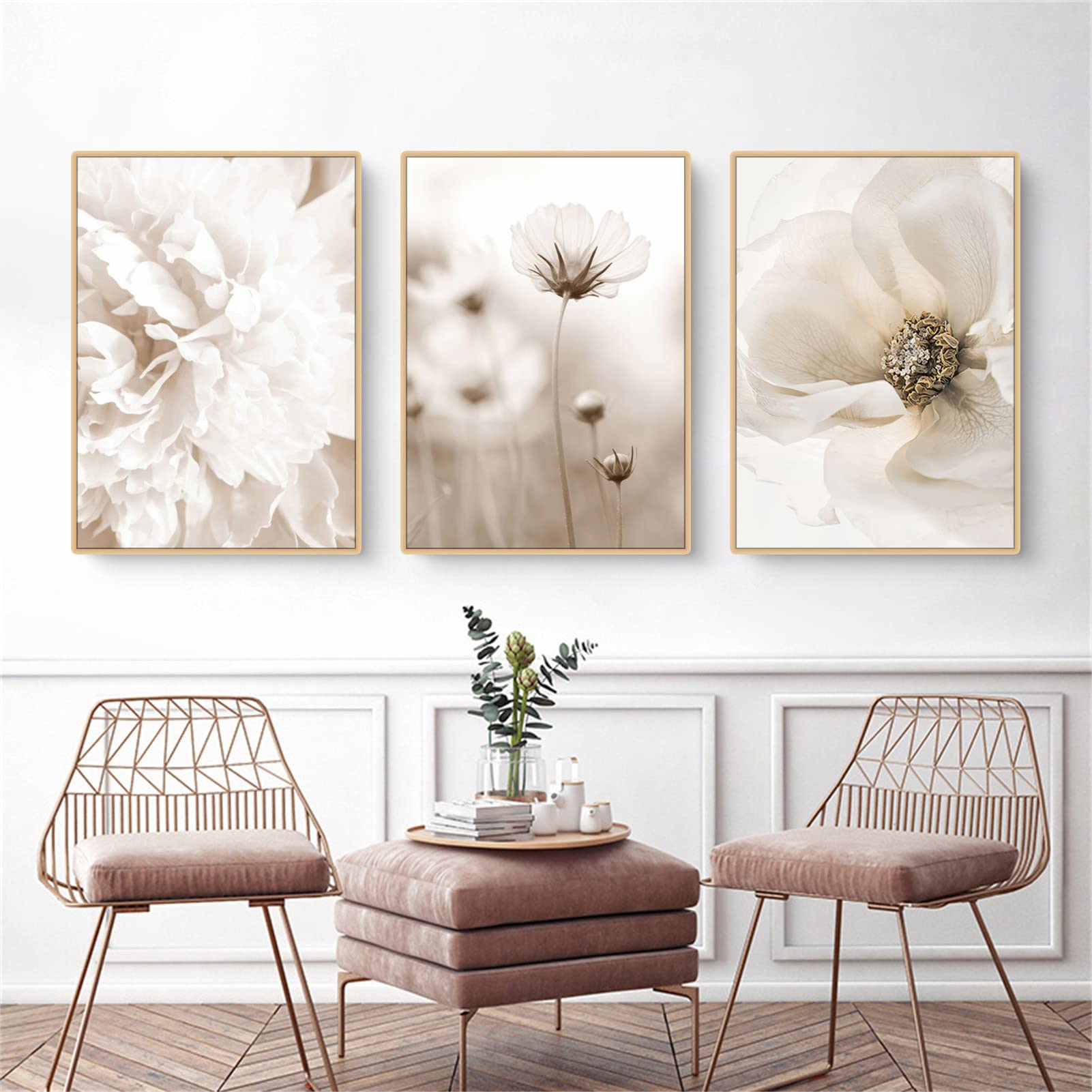 Sarah Duke Juego de 3 pósteres beige modernos murales bohemios de hierba de las Pampas, póster vintage en lienzo, pósteres de pared para salón, imágenes sin marco (50 x 70 cm)