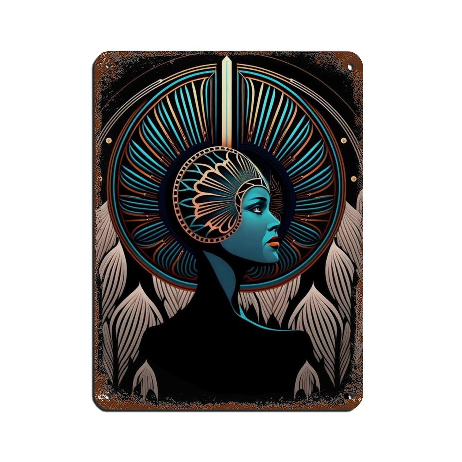 Gold Art Deco Poster,Vintage Art Deco (1) Tin Sign Vintage Metal Pub Club Cafe Bar Home Wall Art Decoration Poster Retro 12x16inch(30x40cm)