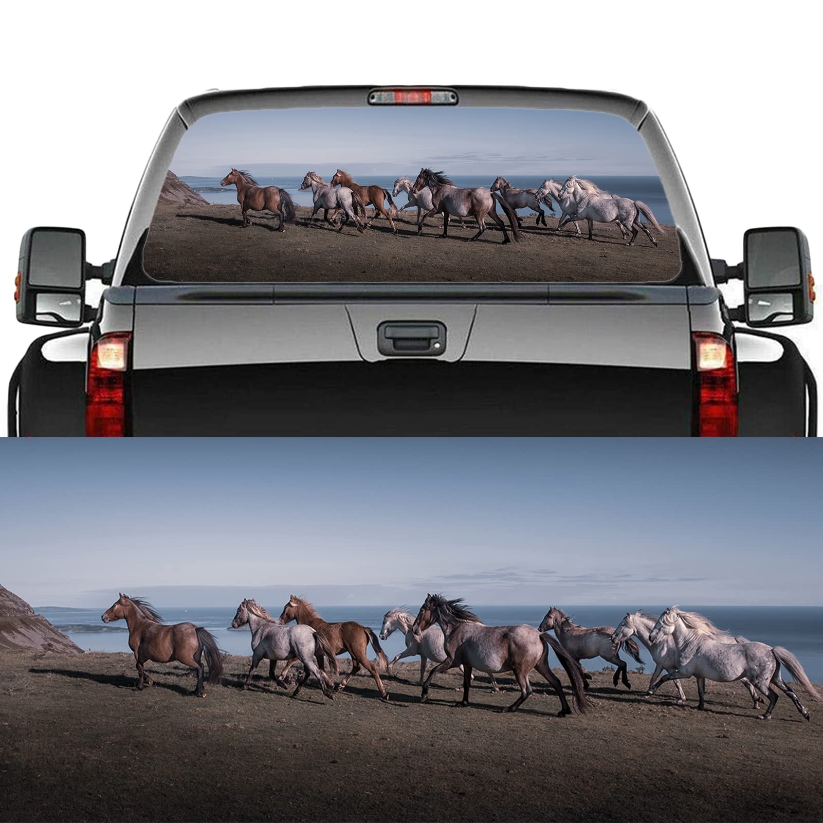 WOKEZ Adesivo di Decalcomania del finestrino Posteriore del Camion, Finestra Posteriore per Auto a Cavallo Retro Decal Grafico Decallo per Finestra in Vinile,58x18 inch