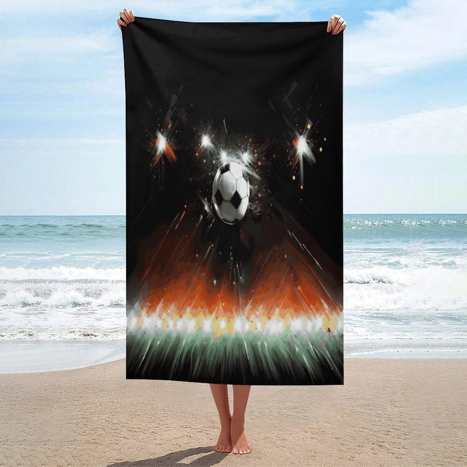 Adfgyerh Unisex Style Soccer Painting Bath Towels Beach Towel Lightweight Quick Dry, Bath Towel For Travel Sports Pool Swimming Bath Camping Yoga Adults130x80cm