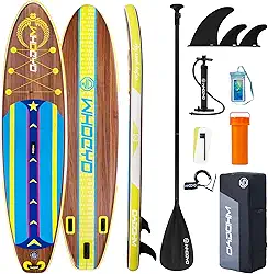 Prancha de stand up paddle inflável 11' × 33' × 6', prancha de ioga com acessórios duráveis ​​para adultos e jovens, prancha de remo versátil