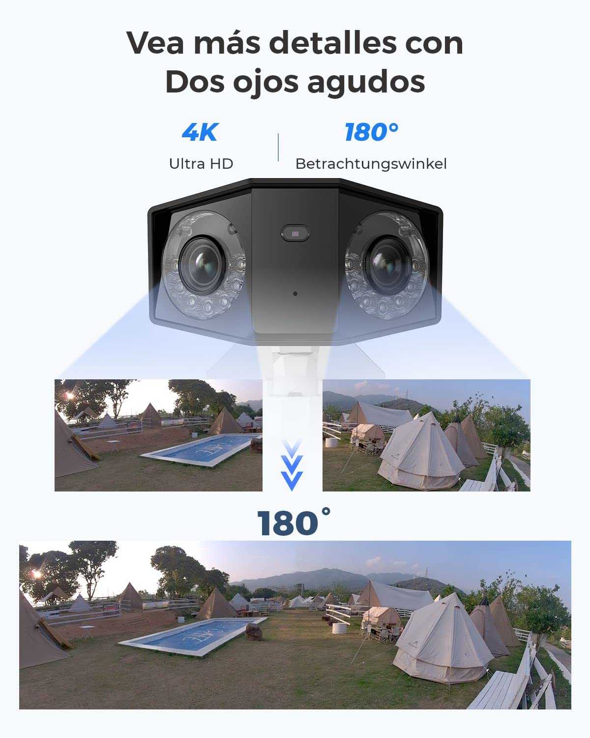 Reolink 4K 8MP Camara Vigilancia de Doble Lente con Campo de Visión 180°, Cámara IP Soporta Detección de Personas/Vehículos/Mascotas, Visión Nocturna en Color, Audio Bidireccional, Duo 2 PoE | Cámara IP Soporta Detección de Personas/Vehículos/Mascotas, Vi