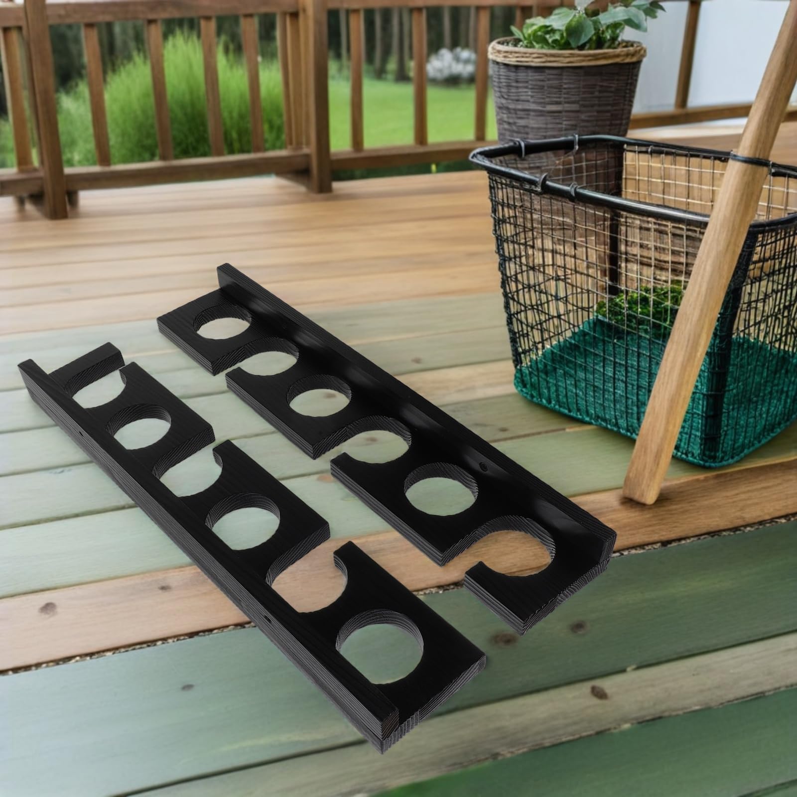 Alasum 2 Pezzi Porta Canne da Pesca in Legno Massello Slot Supporto da Parete Orizzontale per Stoccaggio Canne da Pesca Organizer Rustico per Casa e Garage