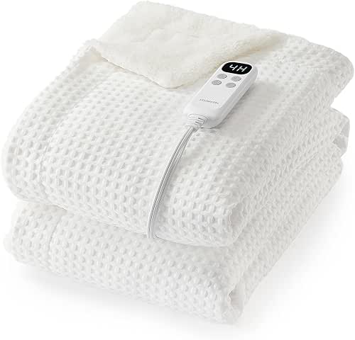 Waffle Heated Throw Blanket, Machine Washable Electric Blankets Fast Heating