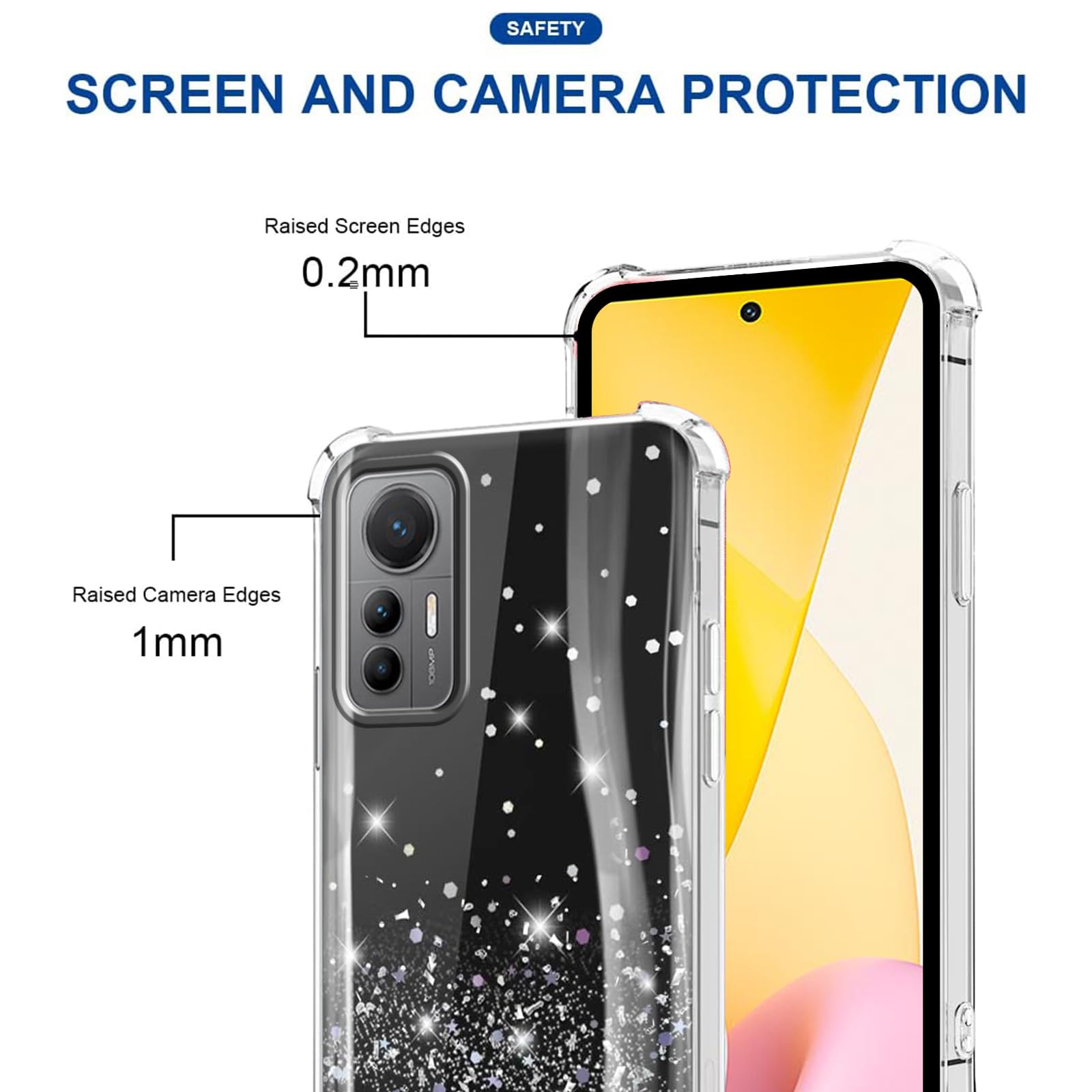 Vauki Handyhülle Mit Kette Für Xiaomi 12 Lite - Glitzer Silikon Case Mit Lanyard Band, Stoßfest
